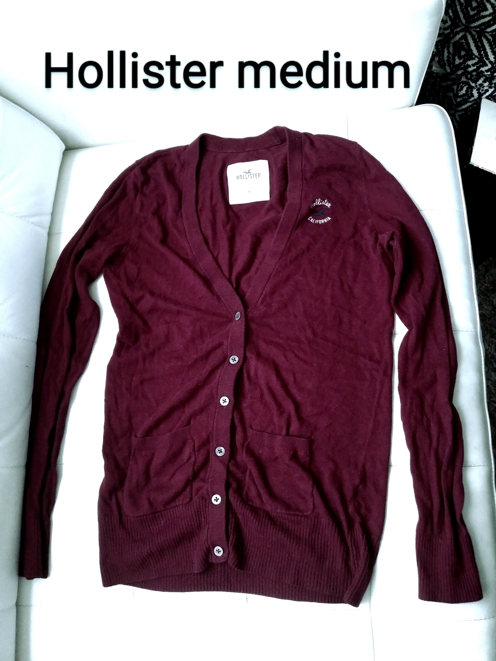 Hollister Women's Deep Burgundy V-Neck Button Cardigan
